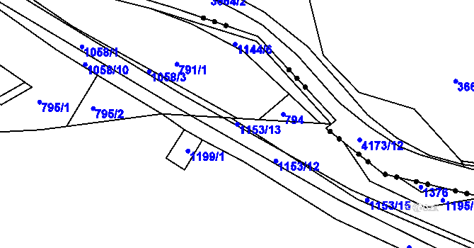 Parcela st. 1153/13 v KÚ Knínice u Libouchce, Katastrální mapa