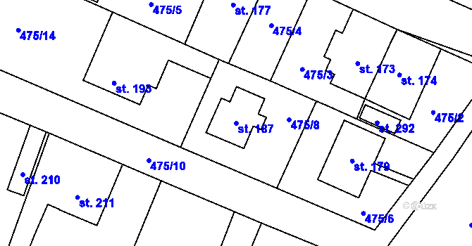 Parcela st. 187 v KÚ Žďár nad Metují, Katastrální mapa