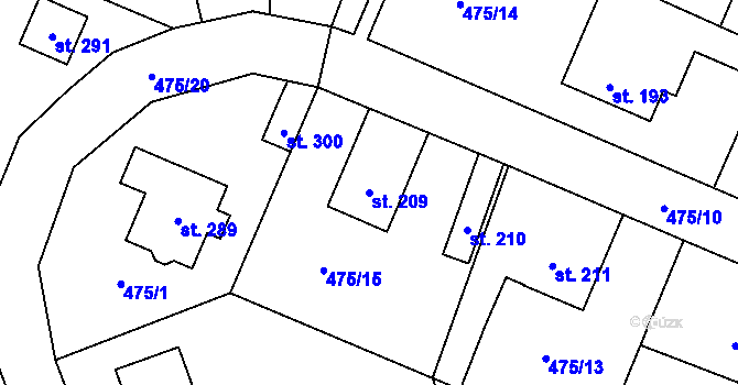 Parcela st. 209 v KÚ Žďár nad Metují, Katastrální mapa