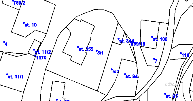 Parcela st. 5/1 v KÚ Žďár nad Metují, Katastrální mapa