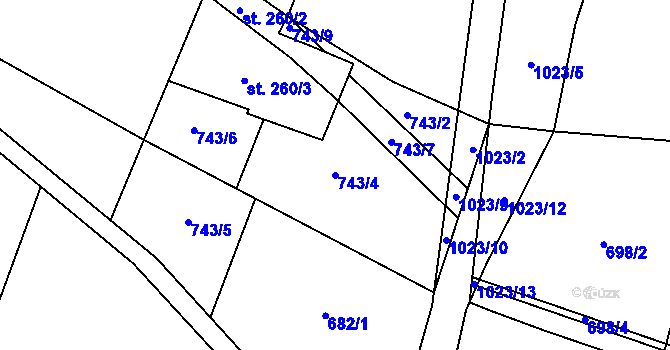 Parcela st. 743/4 v KÚ Žďár nad Metují, Katastrální mapa