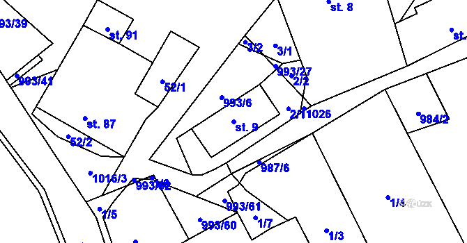 Parcela st. 9 v KÚ Žďár u Blanska, Katastrální mapa