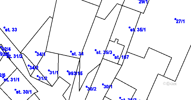 Parcela st. 35/3 v KÚ Žďár u Blanska, Katastrální mapa