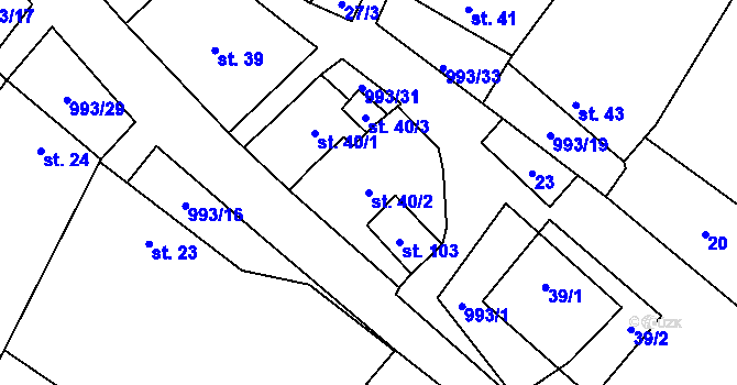 Parcela st. 40/2 v KÚ Žďár u Blanska, Katastrální mapa