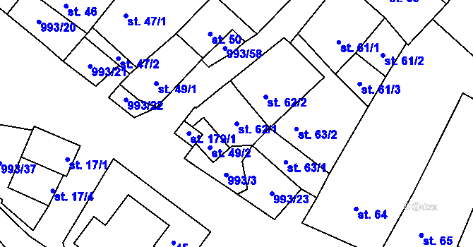 Parcela st. 62/1 v KÚ Žďár u Blanska, Katastrální mapa