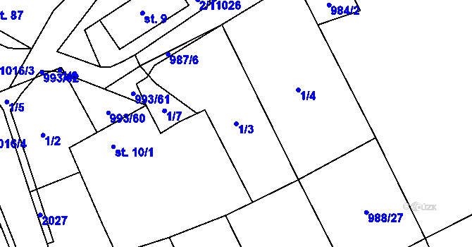 Parcela st. 1/3 v KÚ Žďár u Blanska, Katastrální mapa