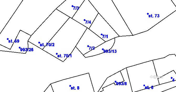Parcela st. 7/2 v KÚ Žďár u Blanska, Katastrální mapa