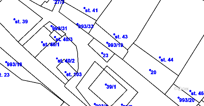 Parcela st. 23 v KÚ Žďár u Blanska, Katastrální mapa