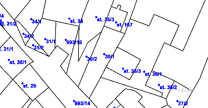 Parcela st. 30/1 v KÚ Žďár u Blanska, Katastrální mapa