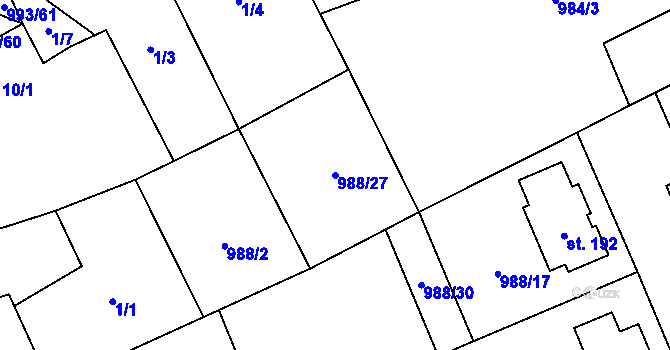 Parcela st. 988/27 v KÚ Žďár u Blanska, Katastrální mapa