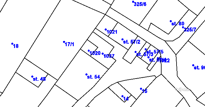 Parcela st. 1037 v KÚ Žďár u Blanska, Katastrální mapa