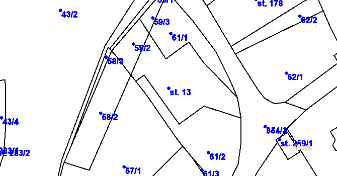 Parcela st. 13 v KÚ Žďár nad Orlicí, Katastrální mapa