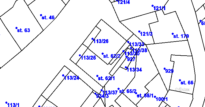 Parcela st. 62/2 v KÚ Žďár nad Orlicí, Katastrální mapa