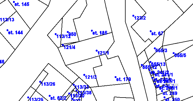 Parcela st. 121/1 v KÚ Žďár nad Orlicí, Katastrální mapa