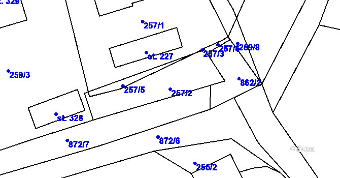 Parcela st. 257/2 v KÚ Žďár nad Orlicí, Katastrální mapa