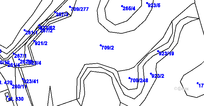 Parcela st. 709/2 v KÚ Žďár nad Orlicí, Katastrální mapa