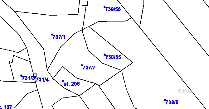Parcela st. 738/55 v KÚ Žďár nad Orlicí, Katastrální mapa