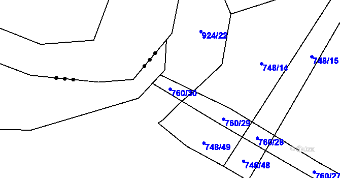 Parcela st. 760/30 v KÚ Žďár nad Orlicí, Katastrální mapa