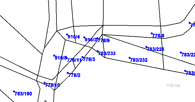 Parcela st. 783/233 v KÚ Žďár nad Orlicí, Katastrální mapa