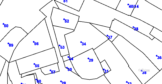 Parcela st. 34 v KÚ Město Žďár, Katastrální mapa