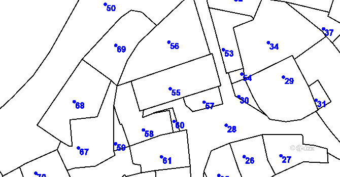 Parcela st. 55 v KÚ Město Žďár, Katastrální mapa