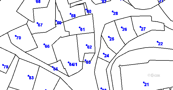 Parcela st. 62 v KÚ Město Žďár, Katastrální mapa