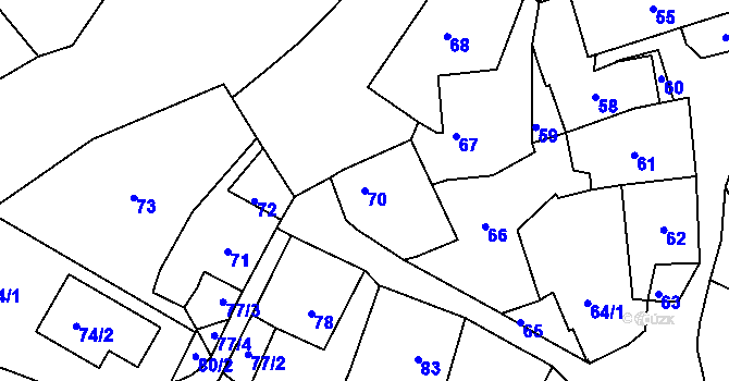 Parcela st. 70 v KÚ Město Žďár, Katastrální mapa
