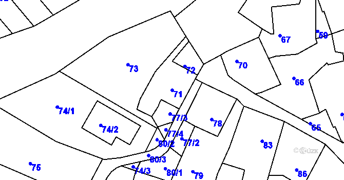 Parcela st. 71 v KÚ Město Žďár, Katastrální mapa