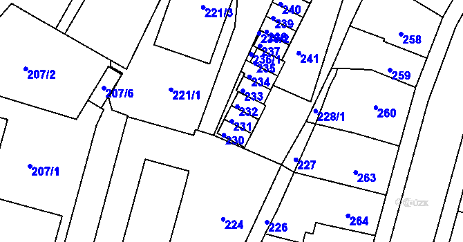 Parcela st. 231 v KÚ Město Žďár, Katastrální mapa