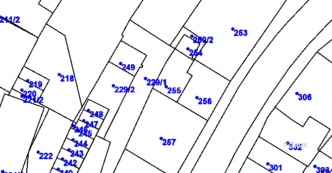 Parcela st. 255 v KÚ Město Žďár, Katastrální mapa