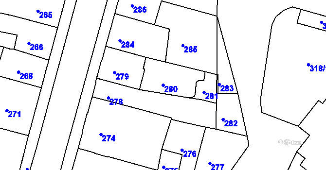 Parcela st. 280 v KÚ Město Žďár, Katastrální mapa