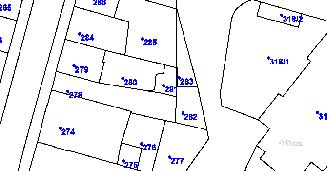 Parcela st. 281 v KÚ Město Žďár, Katastrální mapa