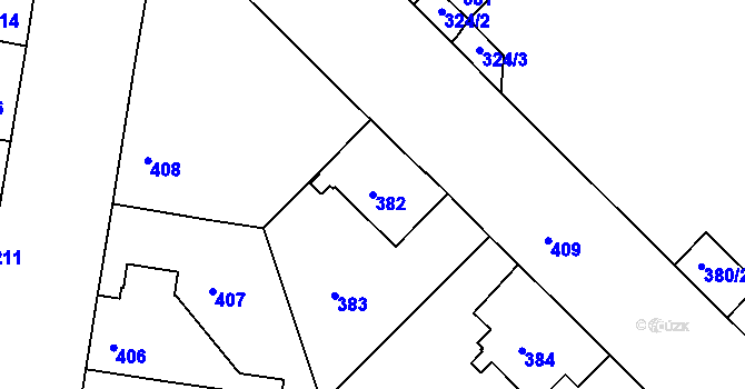 Parcela st. 382 v KÚ Město Žďár, Katastrální mapa