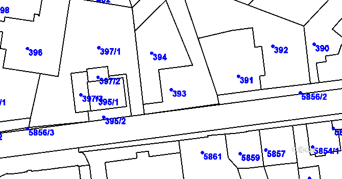 Parcela st. 393 v KÚ Město Žďár, Katastrální mapa