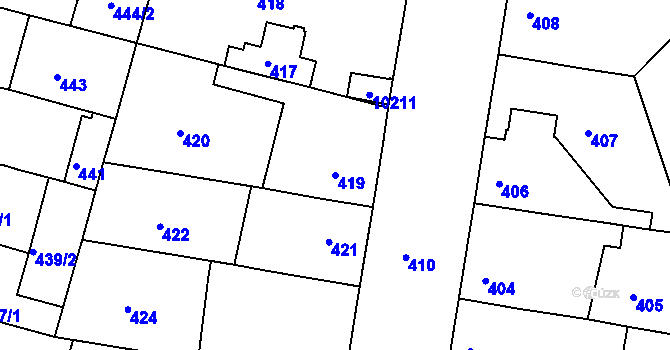 Parcela st. 419 v KÚ Město Žďár, Katastrální mapa