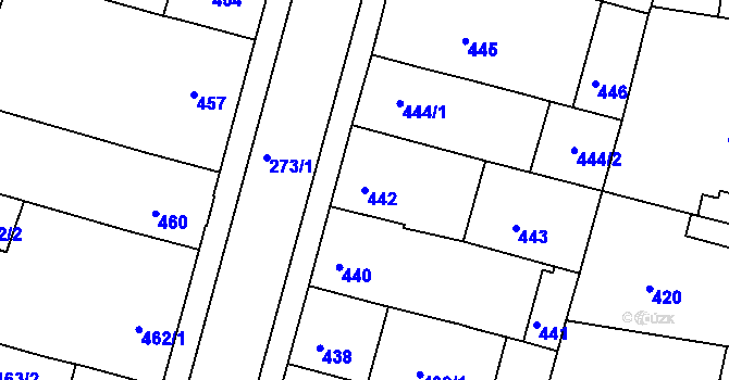 Parcela st. 442 v KÚ Město Žďár, Katastrální mapa