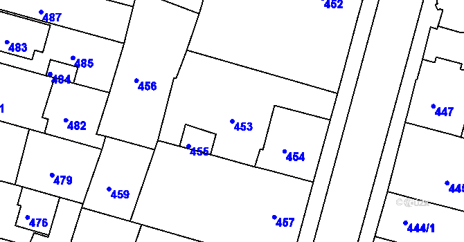 Parcela st. 453 v KÚ Město Žďár, Katastrální mapa