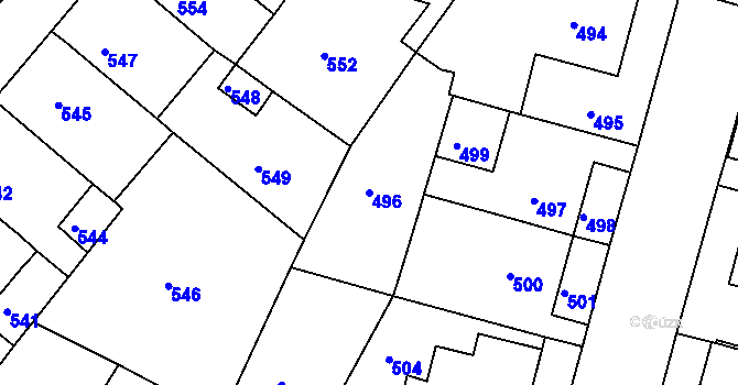 Parcela st. 496 v KÚ Město Žďár, Katastrální mapa