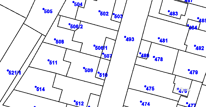 Parcela st. 507 v KÚ Město Žďár, Katastrální mapa
