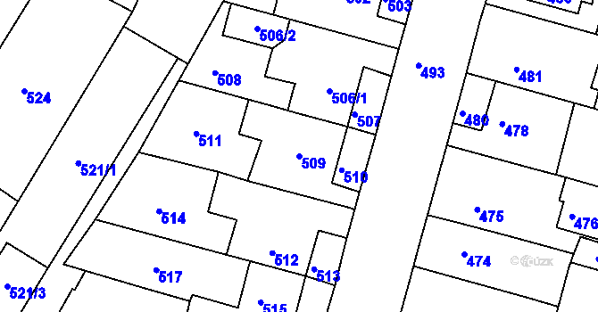 Parcela st. 509 v KÚ Město Žďár, Katastrální mapa