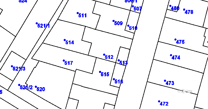Parcela st. 512 v KÚ Město Žďár, Katastrální mapa