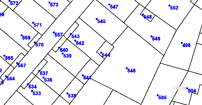 Parcela st. 544 v KÚ Město Žďár, Katastrální mapa