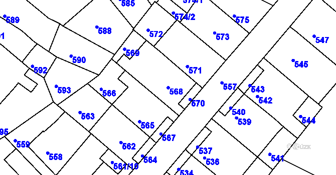 Parcela st. 568 v KÚ Město Žďár, Katastrální mapa