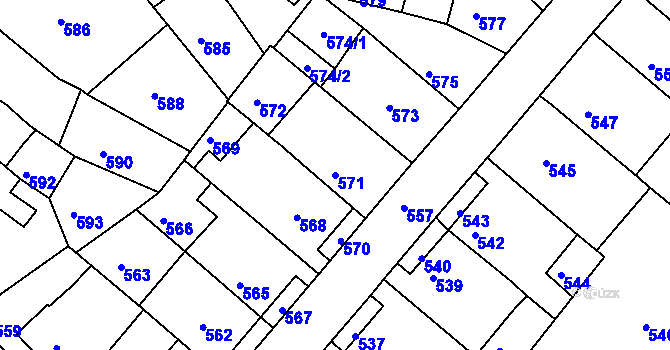 Parcela st. 571 v KÚ Město Žďár, Katastrální mapa