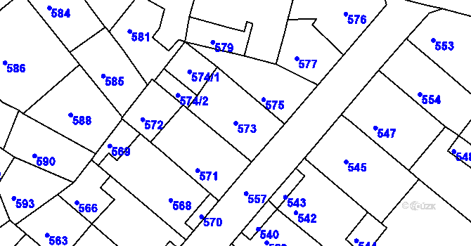Parcela st. 573 v KÚ Město Žďár, Katastrální mapa