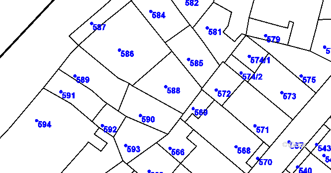 Parcela st. 588 v KÚ Město Žďár, Katastrální mapa