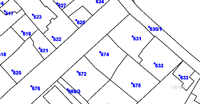 Parcela st. 674 v KÚ Město Žďár, Katastrální mapa