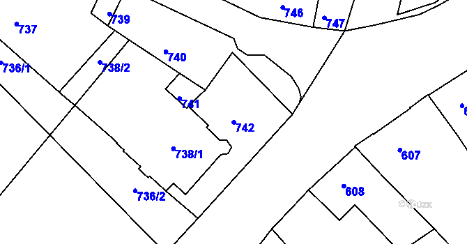 Parcela st. 742 v KÚ Město Žďár, Katastrální mapa