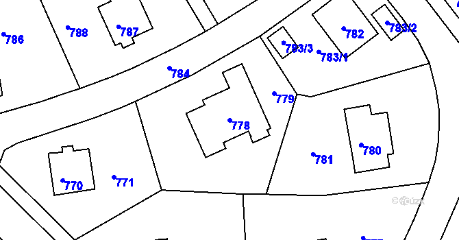 Parcela st. 778 v KÚ Město Žďár, Katastrální mapa