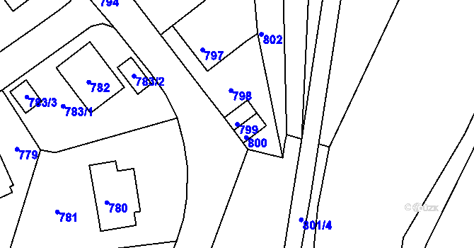 Parcela st. 799 v KÚ Město Žďár, Katastrální mapa